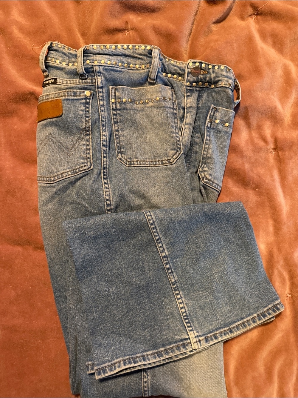 Wrangler Medium Blue Studded Wide-Leg Jeans